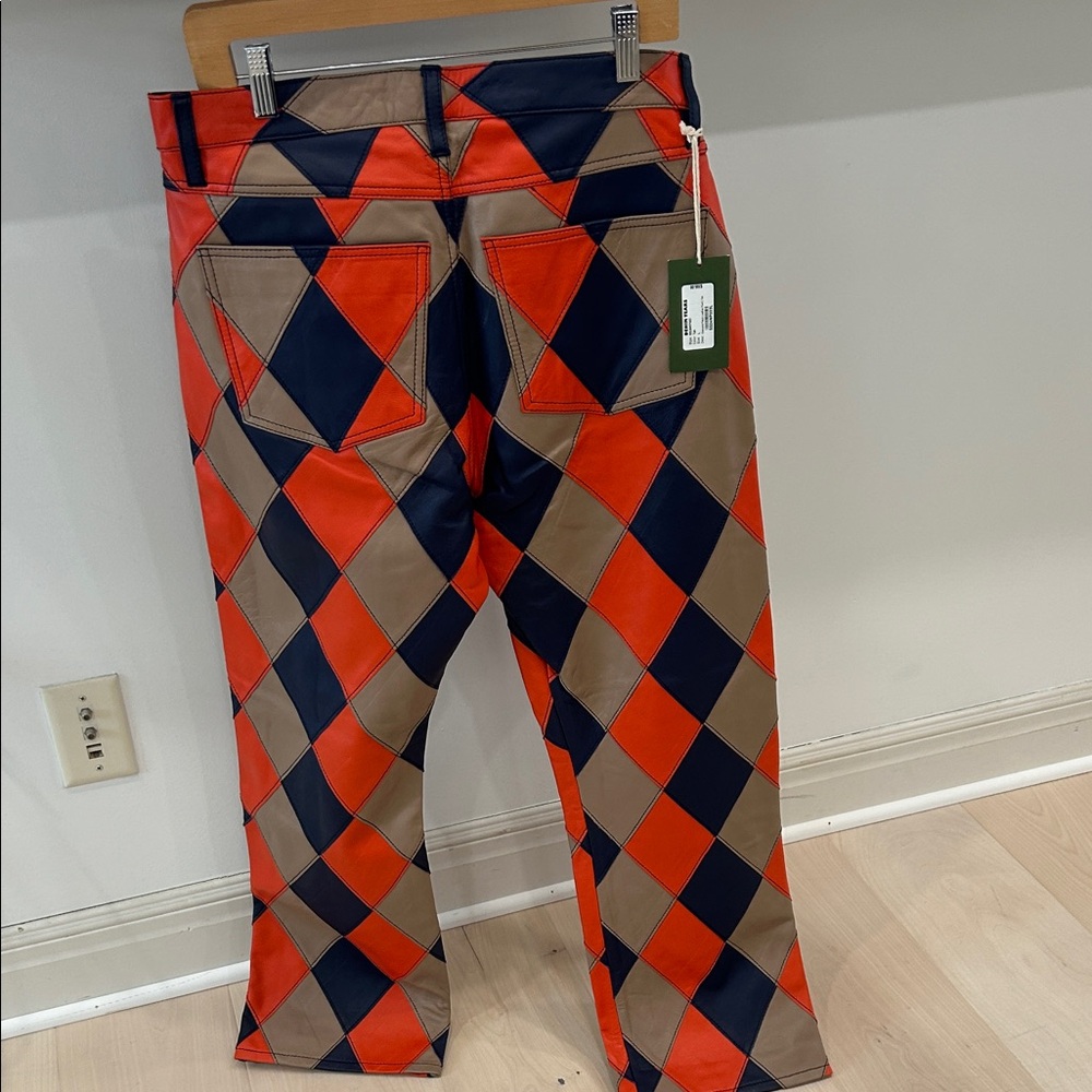 Men's Argyle Chino Pants in Red, Navy & Tan - Classic Casual Trousers - Picture 4 of 7